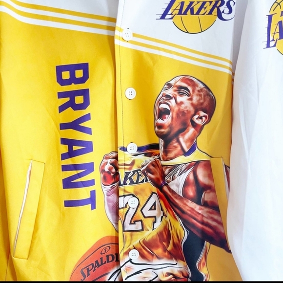 Kobe Bryant Mens NBA Los Angeles LA Lakers Button Front Athletic Jacket Yellow - Picture 2 of 8